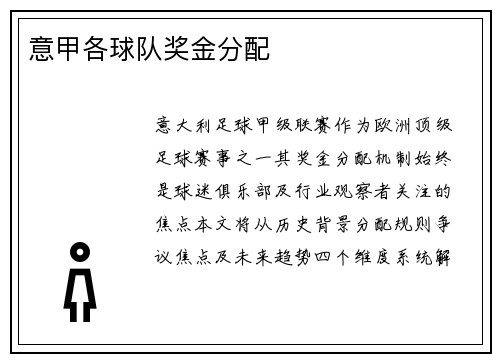 意甲各球队奖金分配