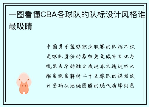 一图看懂CBA各球队的队标设计风格谁最吸睛